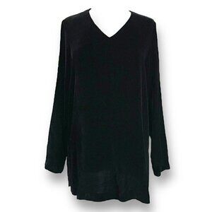 Laura Ashley Womens Tunic Top Sz Medium Black Silk Velvet V-neck Blouse Shirt